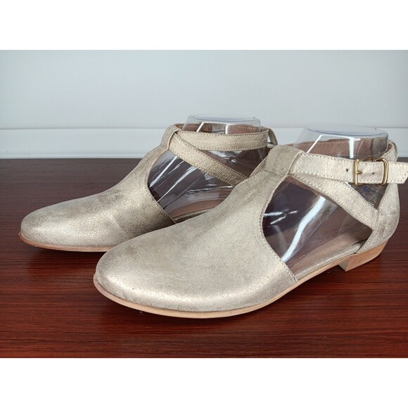 Sundance Shimmer Gold Closed Toe Ankle Wrap Sandals 7.5 (EU38) Gold Leather NWOB - Picture 1 of 8